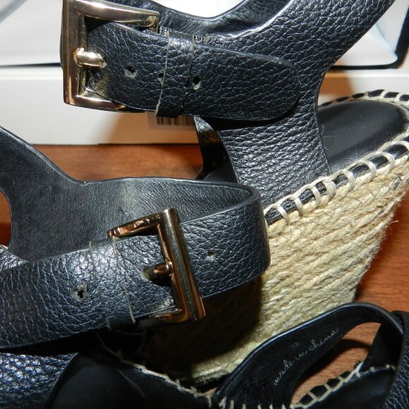 Joie Lena Black Leather Espadrille Wedge Sandals Ankle Strap size EU 38 - Picture 11 of 12